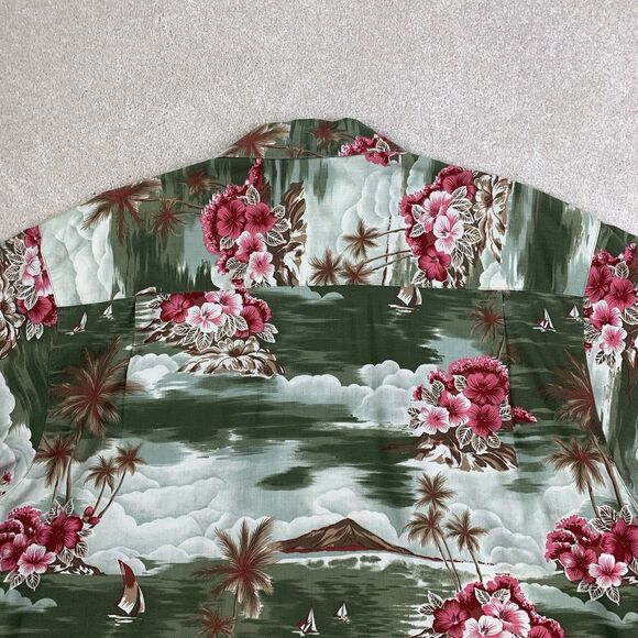 Vtg Quicksilver Hawaiian Loop Camp Shirt Med 90s Resort Tribal Palm Trees Art - Picture 6 of 13